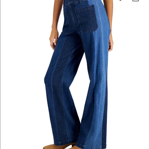 INC International Concepts Denim - INC High Rise Wide Leg Color Block Jeans